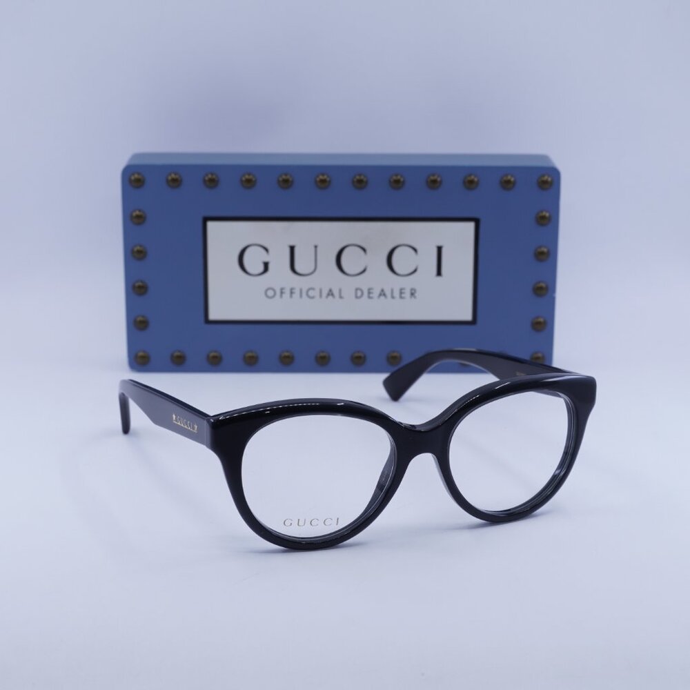 Gucci GG1590O 004 Cat Eye Eyeglasses 52mm - Grey Crystal on Black